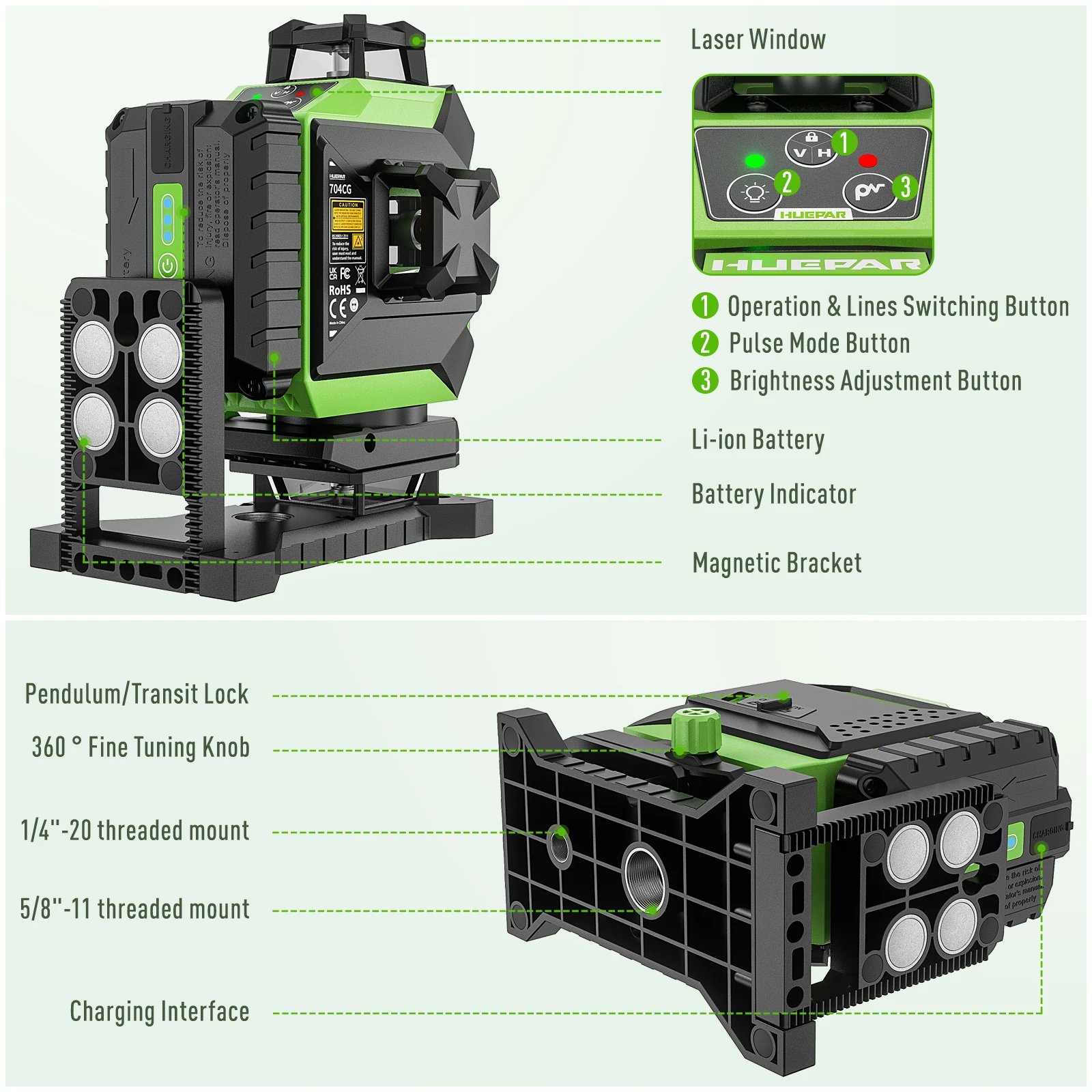 Laser Level 16 Lines 4D Green - 휴파 704CG 디지털 4D 16라인 레이저