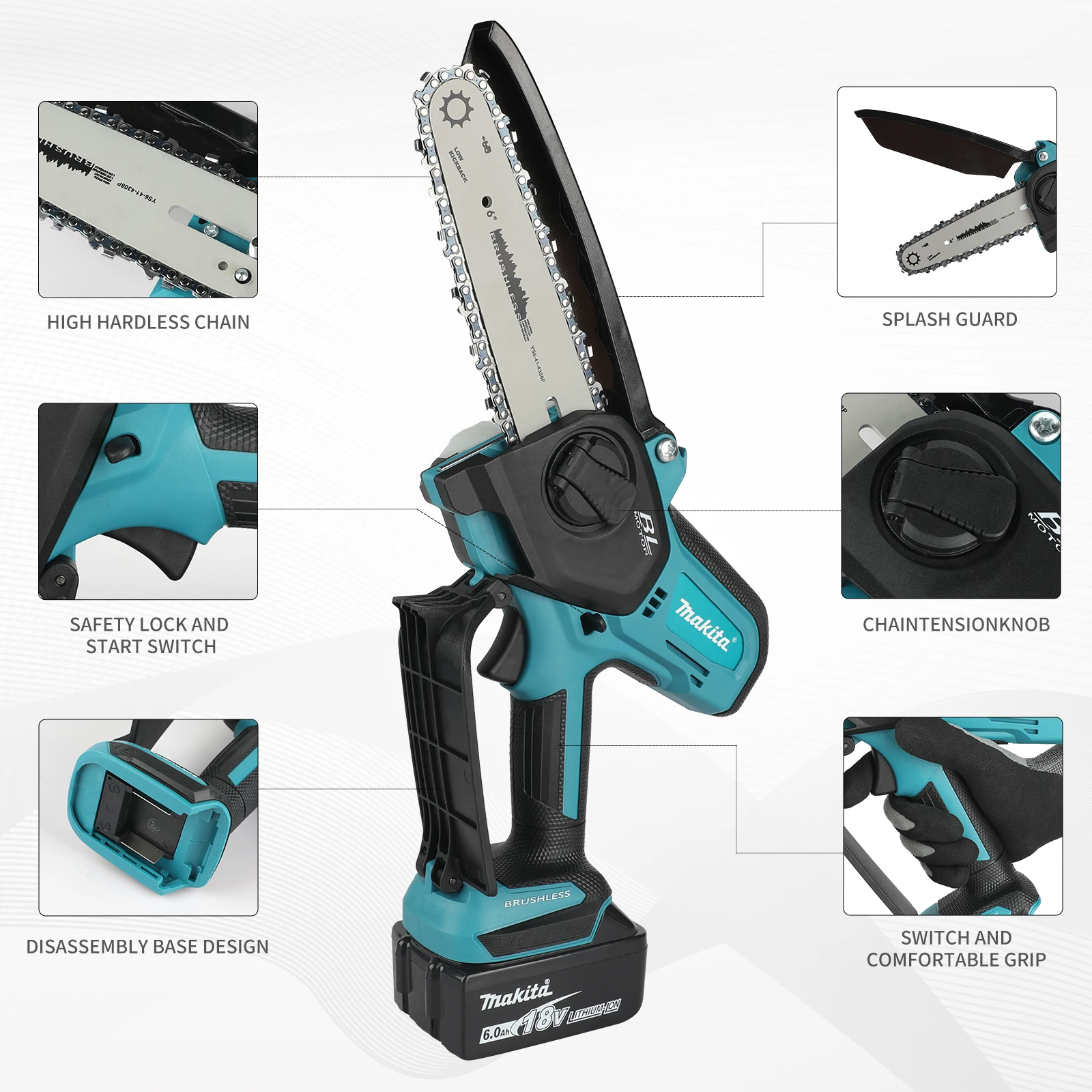 Mini Electric Chainsaw 6 Inch - 소형 휴대용 전기 6인치 체인톱, 목공