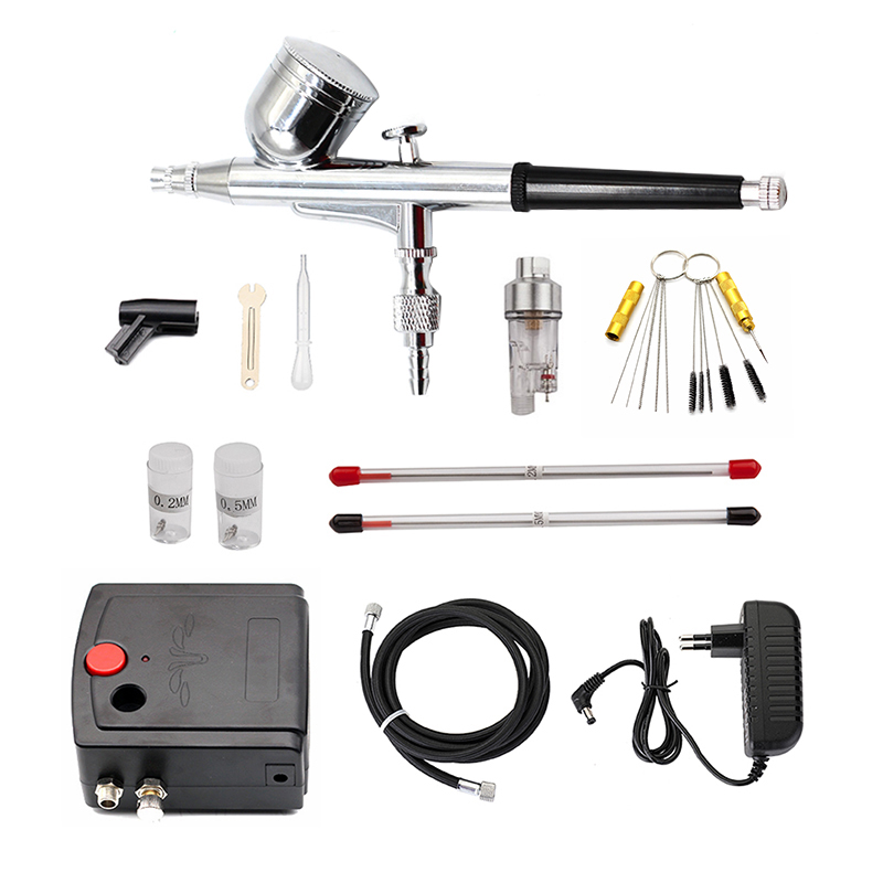 듀얼 액션 스프레이 건, 컴프레서를 사용하는 에어브러시 - Airbrush Kit With Mini Compressor 리뷰 및 가격